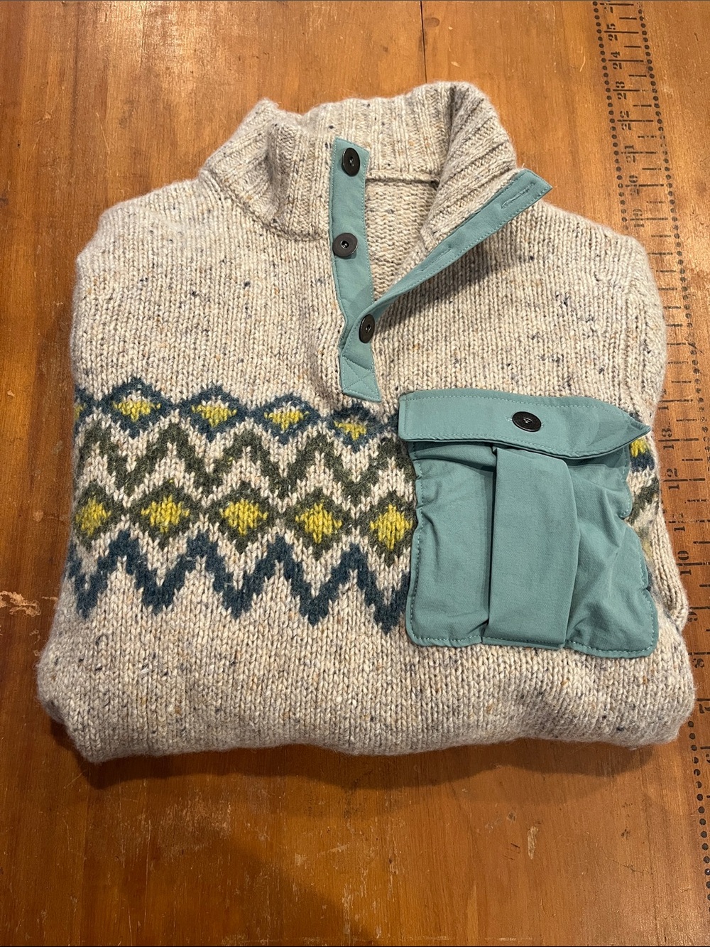 SMARTWOOL XS/S Oat Speckled Heavy Knit Alpaca Wool Henley 1/4 Sweater - Picture 4 of 7